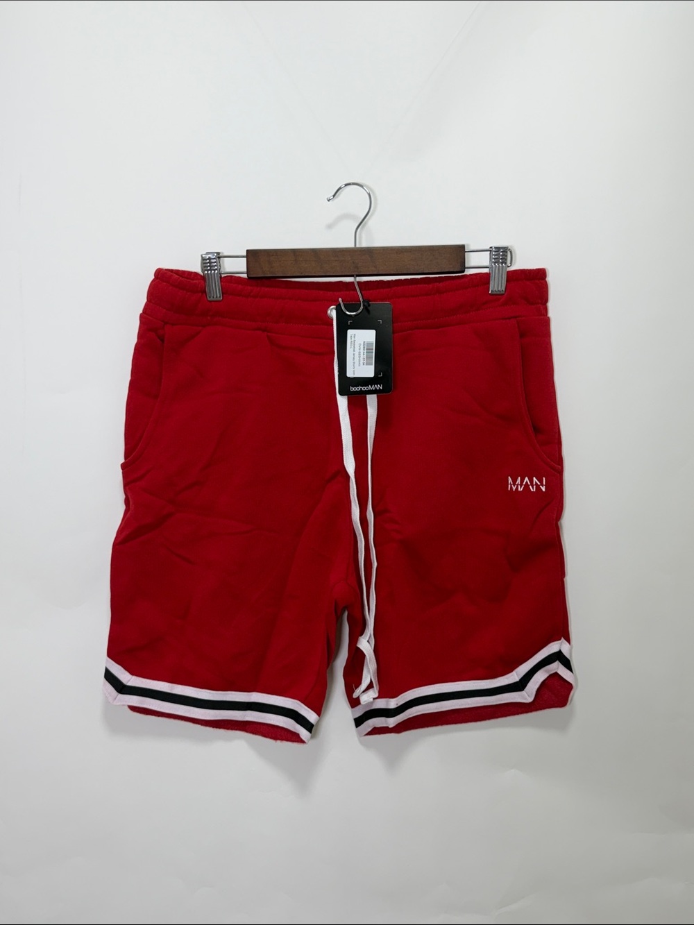 Boohoo Red Athletic Drawstring Shorts with Black & White Trim